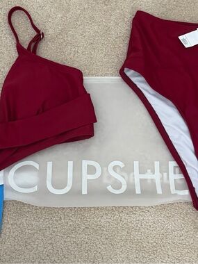 Cupshe Deep Red Bralette Bikini Set